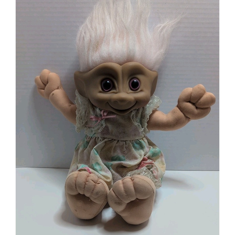 Ace novelty‎ Treasure Troll Pink Haired Doll Pink Jewel Belly Button 14" Toy